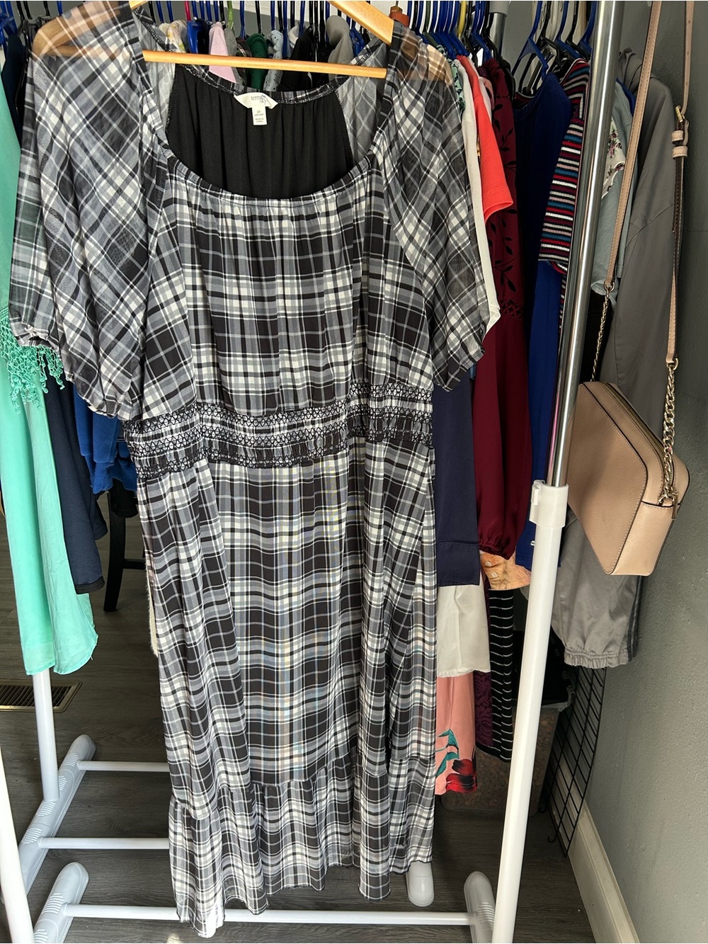 Terra & Sky Black and White Plaid Maxi Dress